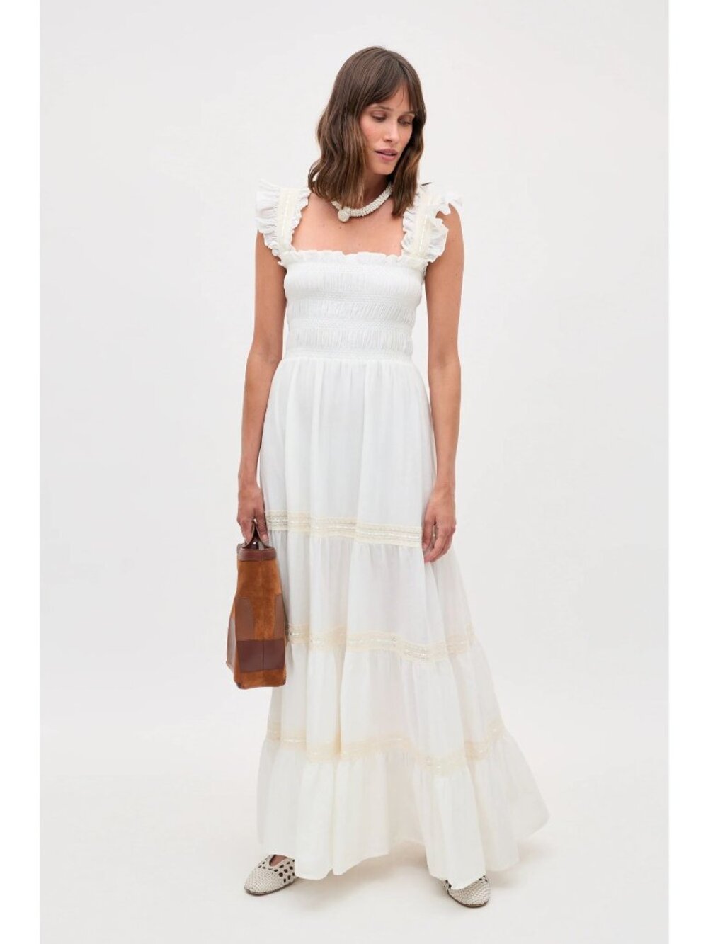 NEW RIXO Aubrie Tiered Midi Dress, Ivory, Women Size 6